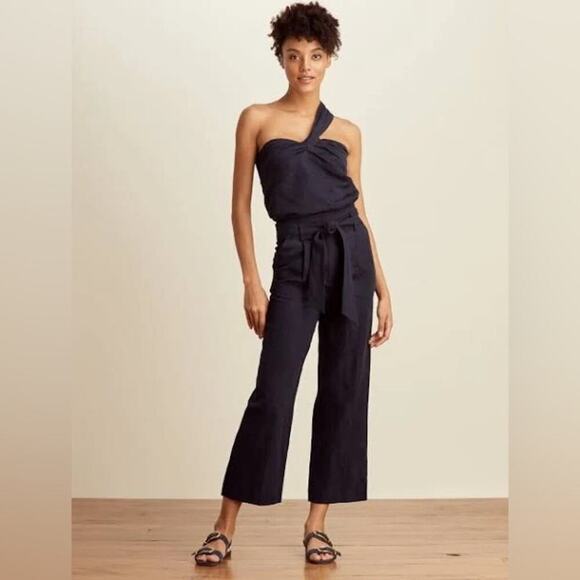 Veronica Beard Navy One Shoulder Linen Blend Blouse Size 12 Belinda Top NWT - Picture 14 of 14